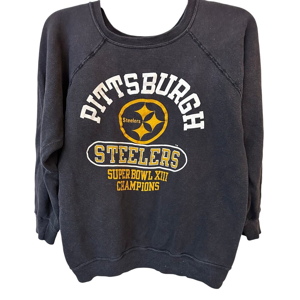 Vintage 1979 Champion Pittsburgh Steelers Super Bowl 13 Sweatshirt Faded Black L